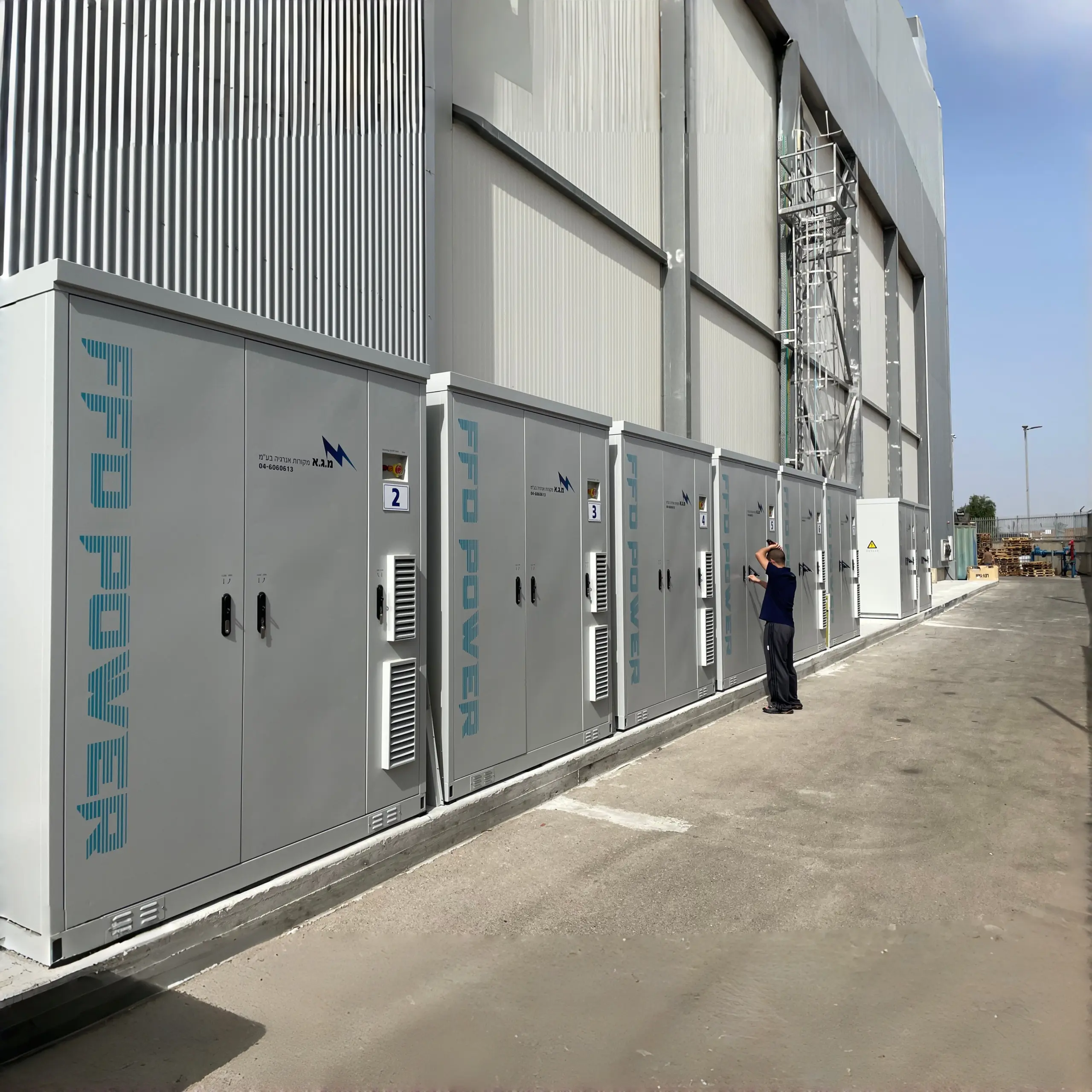 BESS for Energy Arbitragein Israel outdoor installation showing multiple all-in-one BESS cabinets deployed for PV surplus capture and peak-price energy shifting
