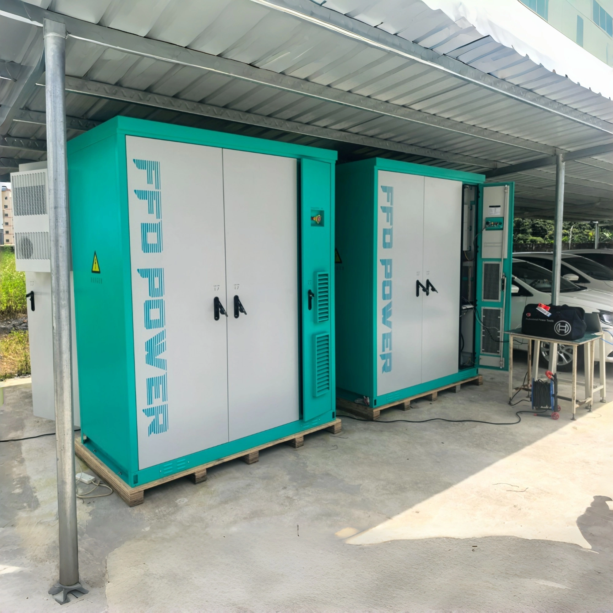 bess-for-power-backup-in-brazil onsite installation of modular BESS cabinets providing fast synchronization backup for unstable voltage and frequency